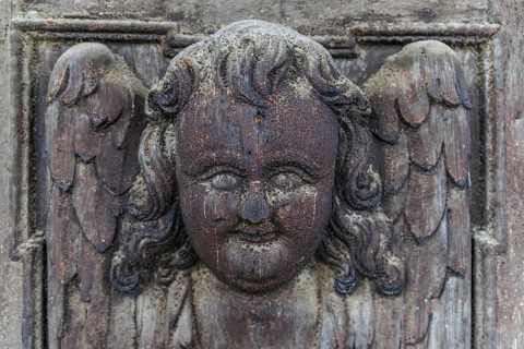 Medieval Gothic Church wooden door detail in Sibiu, Romania, Europe