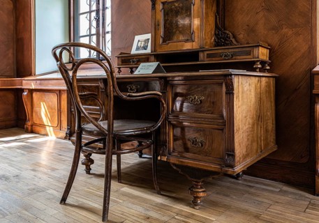 Prague, Czech Republic, 08 01 2020 Wooden secretary desk in the Antonin Dvorak museum, Europe