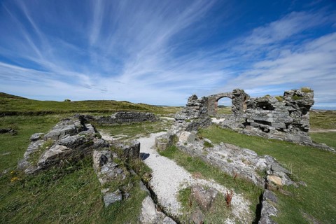 Ruins of the ruined St Dwynwen Church, Llanddwynn Island, Newborough, Anglesey, Wales, Great