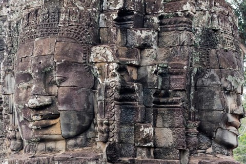 Buddhist gatekeepers, mystical, enchanted, close-ups, Khmer Kingdom, Theravada Buddhism, Unesco