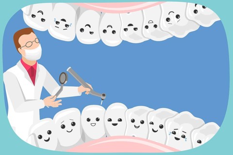 3D Isometric Flat Illustration of Teeth Examination, Dentist Examining Teeth With Instruments