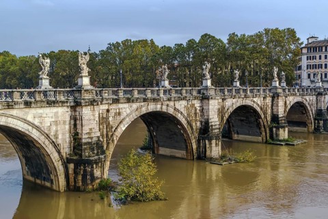 Ponte Sant'Angelo, once the Aelian Bridge, meaning the Bridge of Hadrian, is a Roman bridge in