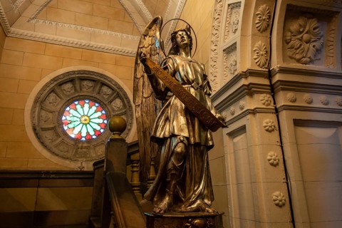 Angel in presbytery, Sanctuary of the Mare de Déu de Sant Salvador, XIV century., Felanitx,