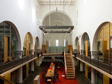 Former monastery church after conversion into an office block, view to the choir, St., Sankt, Saint