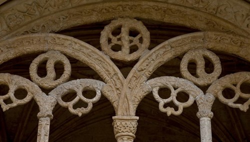 Cloister, basement window with pretzel-like tracery in Emanuelian style, St., Sankt, Saint