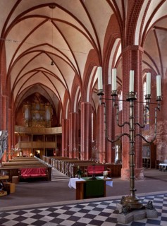 Werben Altmark Stadtkirche St Johannis 87732 Interior facing west 1412-67 built Standing chandelier
