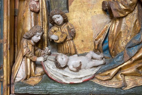 Schlutup clan altar from St Katharinen, around 1500, Adoration with angels, St., Sankt, Saint