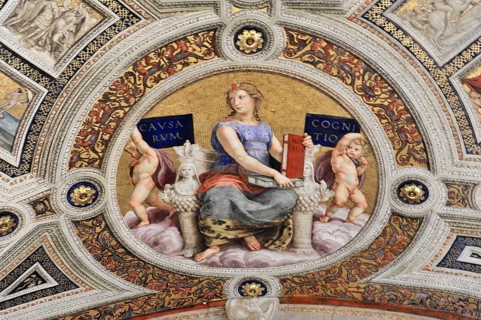 Vatican Museums, Vatican City, Vatican, Rome, Lazio, Italy, Fresco of a woman with a book