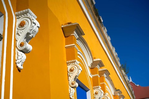 Merida city colorful facades of Yucatan in Mexico