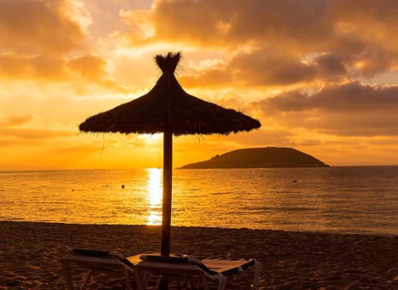 Mallorca sunrise in Magaluf Palmanova beach Magalluf in Balearic Islands Spain