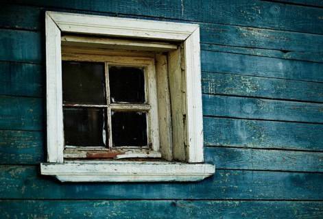 Old blue wooden textured wall, grunge boards and window