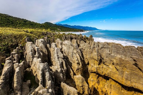 Pancake Rock is a natural wonder of New Zealand. Incredible journey to the ends of the world. Stone