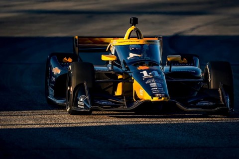 As the sun starts to set, NTT INDYCAR SERIES driver, SANTINO FERRUCCI (14) USA of Woodbury,