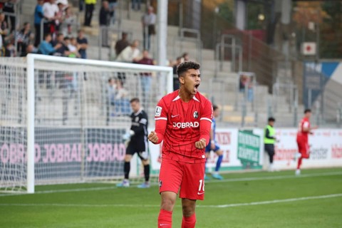 Yann Sturm (SC Freiburg II / U23) celebrates the 1-0 Tor tor by Marco Wörner (SC Freiburg II / U23)