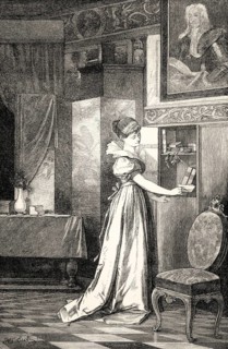 ACT II, SCENE IV., Eugenia placing the parchment in the press, scene from THE NATURAL DAUGHTER, DIE