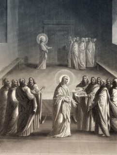 Christ's appearance without Thomas, New Testament, steel engraving 1853, digitally restored