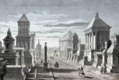 The Appian Way or Via Appia near ancient Rome, reconstruction