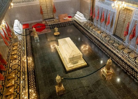 Rabat, Morocco, 30 March, 2024: interior view of the Mausoleum and tomb of Mohammed V in downtown