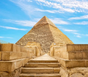 Stairs to the Great Pyramid of Khafre in Giza, Egypt, Africa