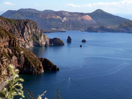 Lipari Islands, view from Lipari to the large crater of Vulcano