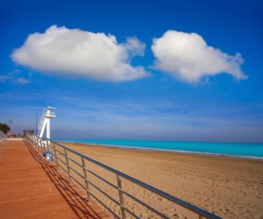 Playa de la Mata beach in Torrevieja of Alicante in Spain at Costa Blanca