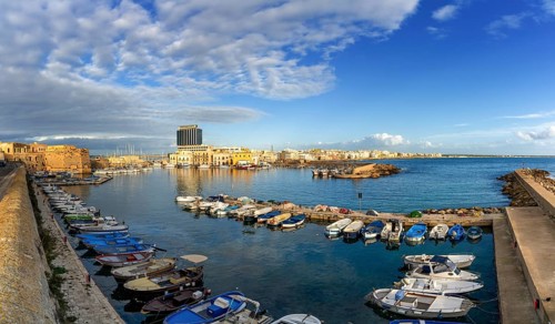 Gallipoli, Italy, 29 November, 2023: view of the harbor and sports marina of Gallipoli in Apulia,