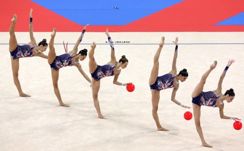 Sofia, Bulgaria - 16 September, 2018: Team Spain performs during The 2018 Rhythmic Gymnastics World