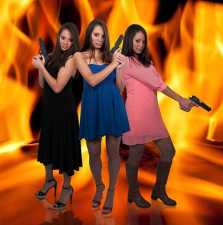 Beautiful women with loaded handgun pistols