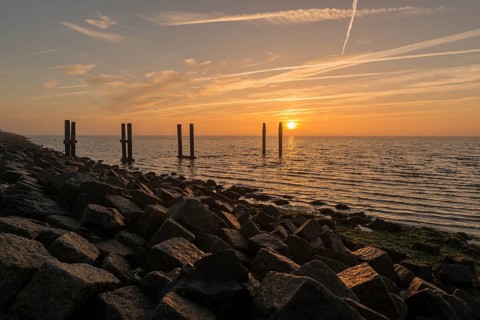 Sunrise above the Wadden Sea as seen from the dyke of Terschelling