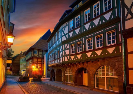 Nordhausen city facades at sunset in Thuringia Germany