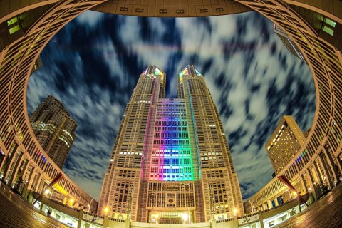 Tokyo Metropolitan Government (Olympic and Paralympic color light up). Shooting Location: Tokyo