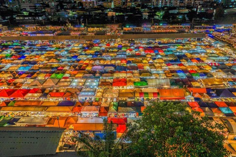 Night view of Talat lot Phi Ratchada Thailand. Shooting Location: Bangkok, Thailand, Asia