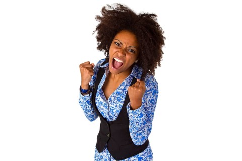 African American woman screaming - cropped on a white background