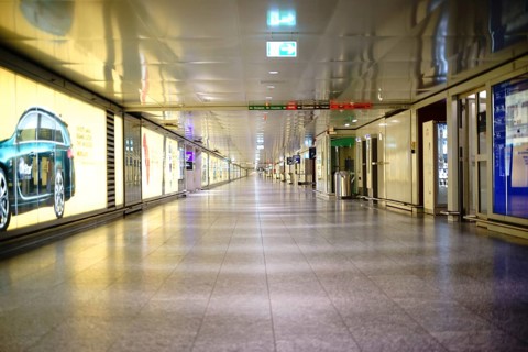 Frankfurt, Germany - November 25, 2016: An subway or connecting tunnel of individual airport