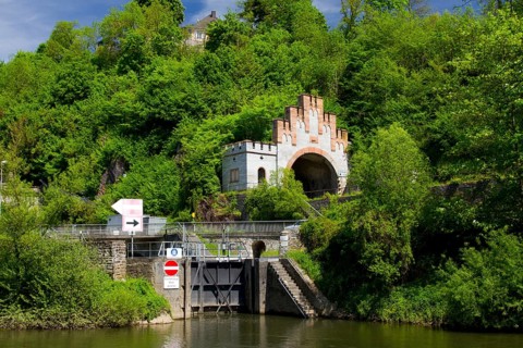 Germany, Hesse, Weilburg an der Lahn, ship tunnel, boat tunnel, lock, Federal Republic of Germany,