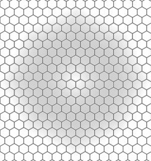 Hexagonal grid forming concentric circles with gradient from white to gray, creating a modern and
