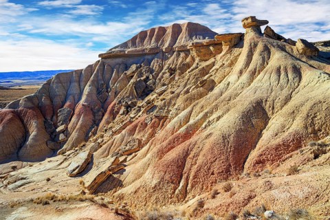 The rock of Castildetierra. Bardenas Reales, the Spanish province of Navarre. Journey to the warm