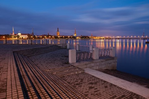 Night Riga cityscape. Latvia
