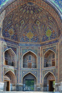 Iwan of Tilya Kori Madrasa, Samarkand, Uzbekistan, Asia