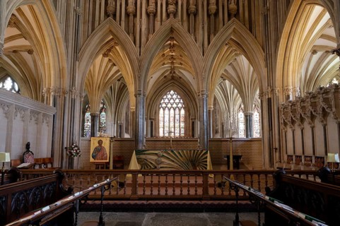 Interior view, altar, Wells Cathedral, Wells, England, Great Britain