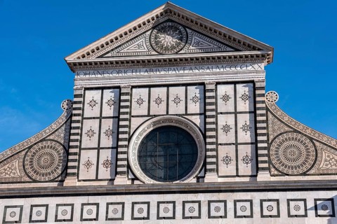 Facade of the renaissance church Santa Maria Novella in Florence, Italy, Europe