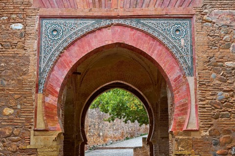 Alhambra arch Puerta del vino in Granada of Spain Wine muslim Door