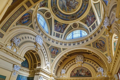 Szechenyi thermal bath in Budapest is the largest medicinal bath in Europe, Hungary. Dome interior