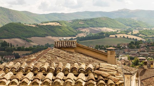 View of the ancient roofs of Assisi Italy