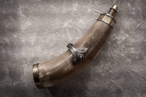 Powder flask, 17th century, Álava Armory Museum, Vitoria, Basque Country, Spain, Europe