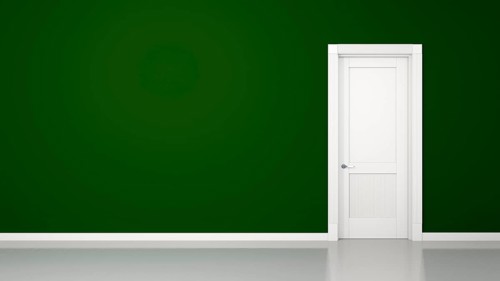 3D render of a green wall and a door in an empty flat with space for your content