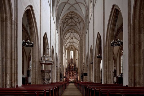 Built 1280-1390, interior facing east, pulpit 1592, high altar 19th century, St., Sankt, Saint