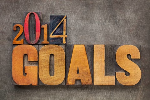 2014 goals - New Year resolution concept - text in vintage letterpress wood type blocks against