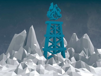 Blue gas rig icon on low poly surface