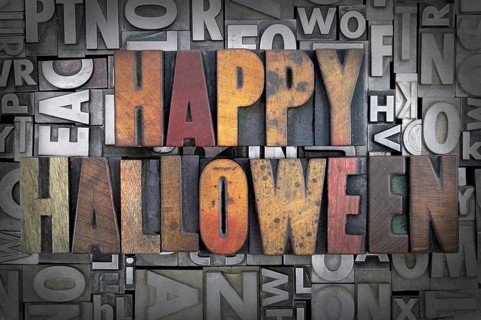 Happy Halloween written in vintage letterpress type